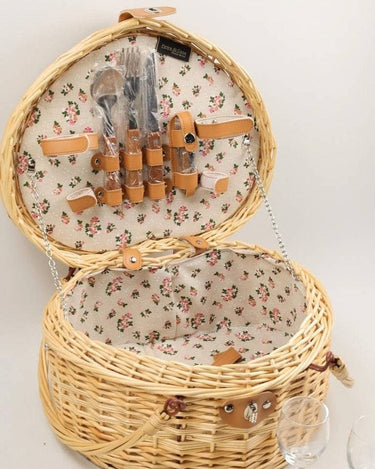Cesta picnic corazón para dos personas mimbre natural