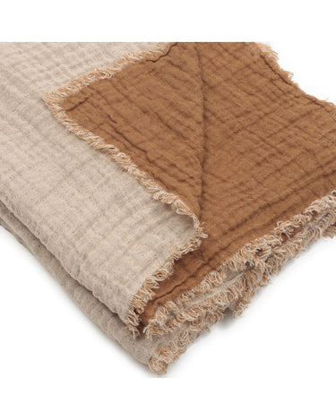 Plaid de lino gofrado bicolor reversible con flecos suave