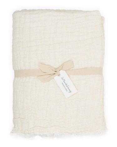 Manta lino lavada gofrada blanca reversible para cama sofá