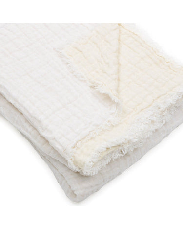 Manta lino lavada gofrada blanca reversible para cama sofá