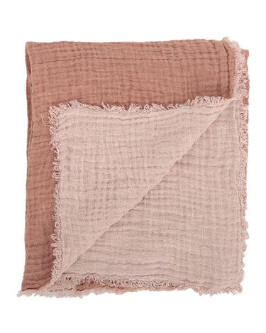 Plaid de lino lavado gaufre reversible nude, suave y natural