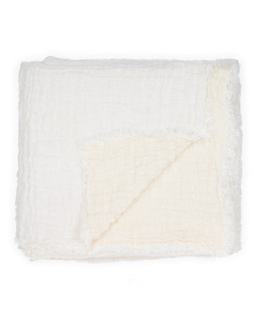 Manta lino lavada gofrada blanca reversible para cama sofá