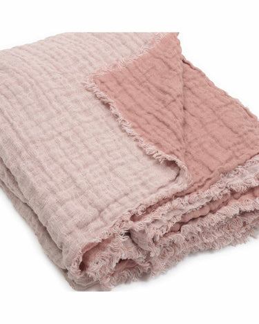 Plaid de lino lavado gaufre reversible nude, suave y natural
