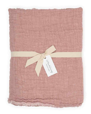 Plaid de lino lavado gaufre reversible nude, suave y natural