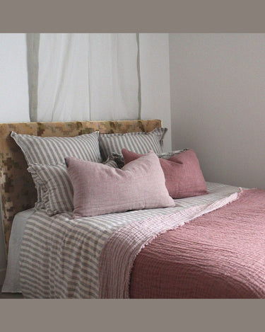 Plaid de lino lavado gaufre reversible nude, suave y natural