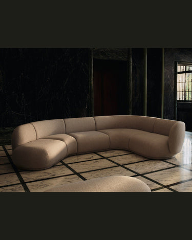 Sofá Esquinero Modular Rico Bouclé Natural, Diseño Curvo Elegante, Certificado FSC™