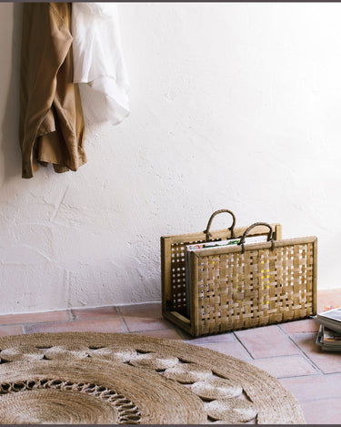 Revistero Cesta de Bambú Marrón Organizador Elegante para Revistas