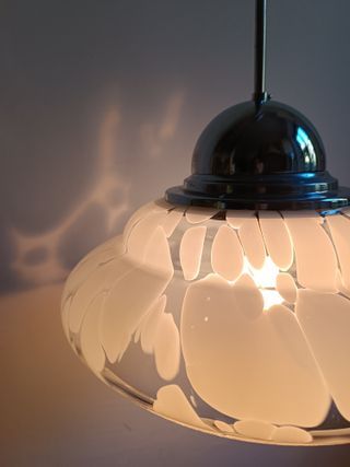 Lámpara Colgante Vintage Murano Años 70, Cristal Moteado, Acero Cromado