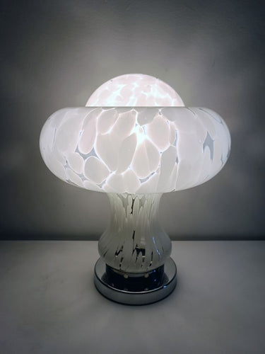 Lámpara de Mesa Vintage Hongo Atómico Murano Años 70, Cristal Moteado Único