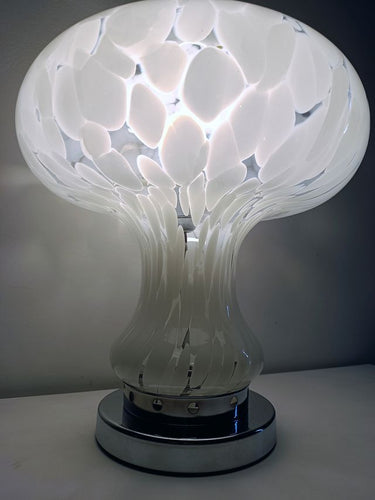 Lámpara de Mesa Vintage Hongo Atómico Murano Años 70, Cristal Moteado Único