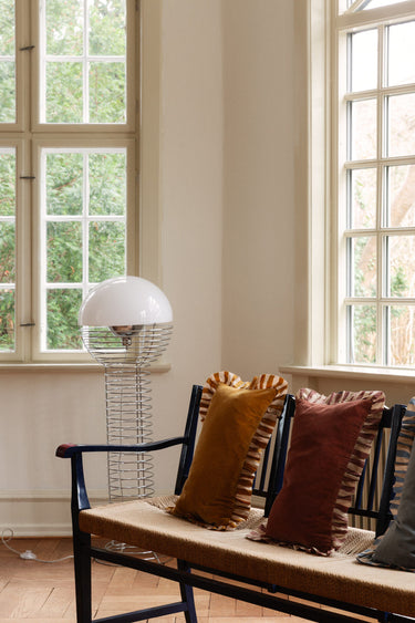 Funda de cojín Elina azul 30x50 cm algodón con volantes