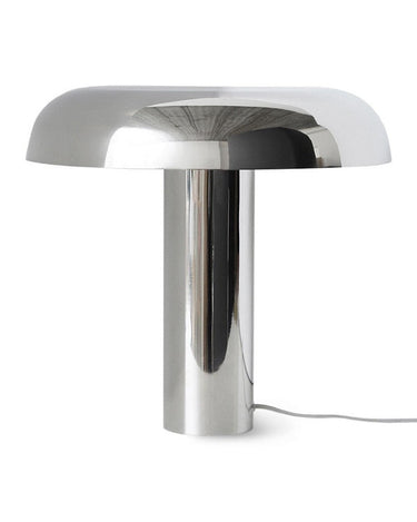 Lámpara de mesa en cromo estilo hongo de acero brillante