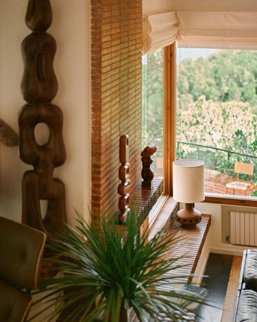 Pantalla de lámpara baja boucle de lino crema 38 cm