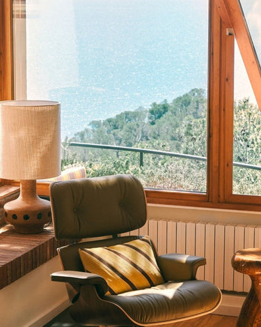 Pantalla de lámpara baja boucle de lino crema 38 cm