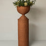 Jarrón grande de ratán natural con pedestal