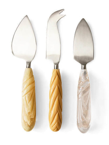 Juego de 3 cuchillos de queso de acero inoxidable con mango crema