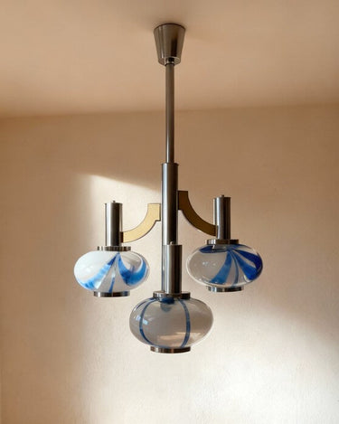 lampara candelabro murano años 70 azul 