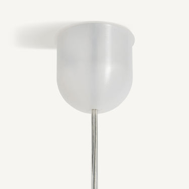 Lámpara colgante Tekax compacta de ratán marrón de Vical, detalle del florón blanco