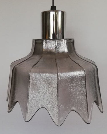 Lámpara de techo cristal ahumado gris y cromo vintage años 70