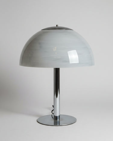 Lámpara vintage tipo hongo de acrílico gris y metal cromado