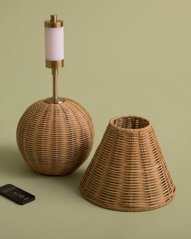 Side view of the small rattan lamp