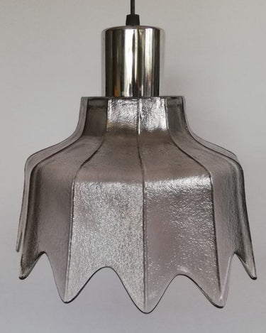 Lámpara de techo cristal ahumado gris y cromo vintage años 70