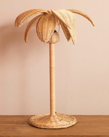 Palm natural rattan table lamp with shade in a boho style
