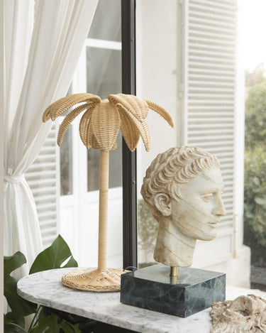 Palm natural rattan table lamp with shade in a boho style