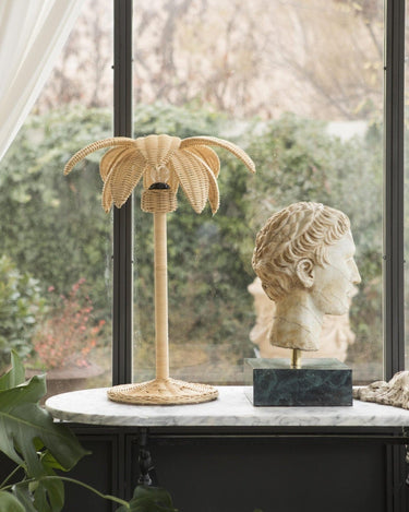 Palm natural rattan table lamp with shade in a boho style