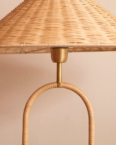 Shire rattan table lamp with shade and brass base