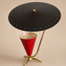Lámpara de mesa vintage italiana estilo Stilnovo en metal rojo negro y latón