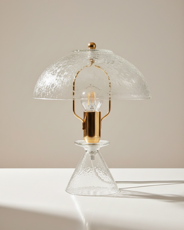 Lámpara de mesa cristal de Murano metal dorado vintage