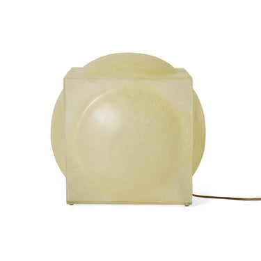 Lámpara de suelo cúbica de fibra de vidrio natural HK Living, vista frontal apagada