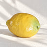 Limón de cerámica realista artesanal amarillo de Ánfora sobre cal blanca
