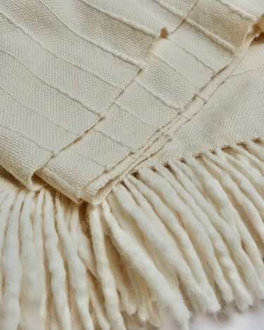Détail d’un plaid blanc en alpaga baby