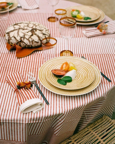 Caravane Aryo cotton tablecloth with terracotta stripes