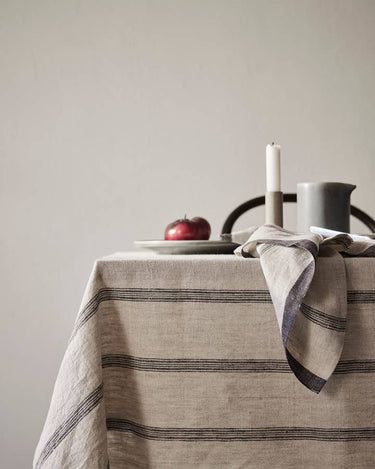 Mantel de Lino Rayas Denim Thea 145x270 cm Beige Azul