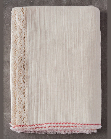 Mantel natural de algodón con puntilla de 140 × 220 cm