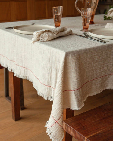 Mantel natural con rama roja de 140 × 260 cm