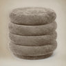 Pouf Redondo de Terciopelo Desgastado Beige para Decoración