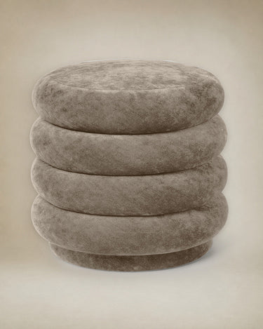 Pouf Redondo de Terciopelo Desgastado Beige para Decoración