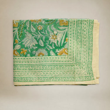 Mantel de popelina de algodón block print Jaipur verde Bonheur du Jour