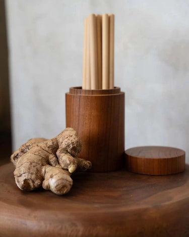 Medium teak root wood jars by Bazar Bizar, hand-carved