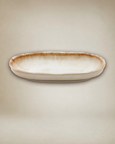 Plato oval pequeño de cerámica blanca
