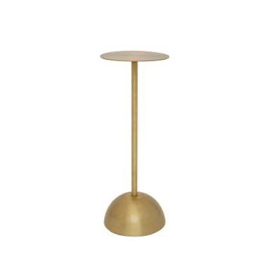 Mesa auxiliar baja de aluminio dorado: vista completa del sobre y la base
