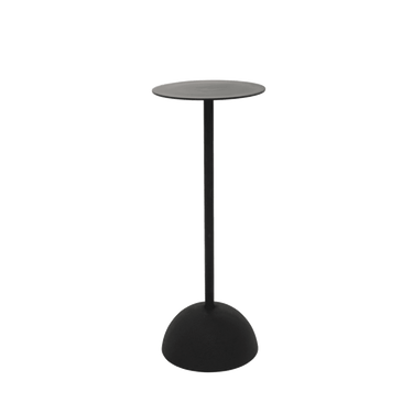 Mesa auxiliar baja de aluminio negro: vista completa del sobre y la base curva