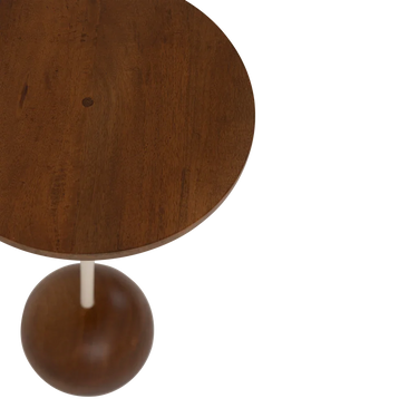 Mesa auxiliar de mango y hierro blanco roto: vista superior del sobre de madera