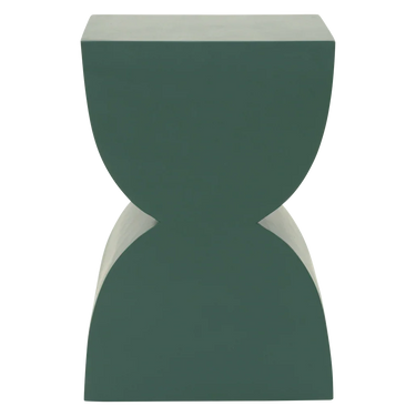 Mesa auxiliar de mango verde: vista frontal de la silueta de reloj de arena