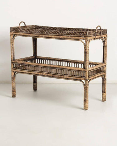 Mesa auxiliar rectangular de ratán natural