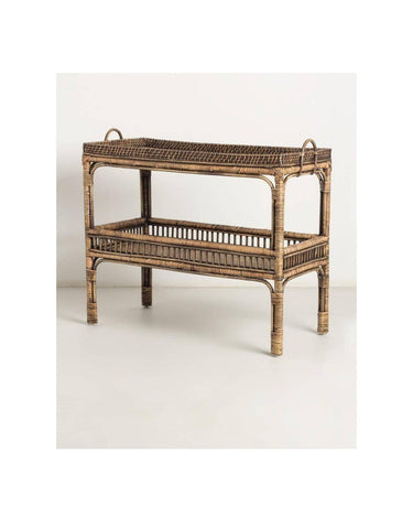Mesa auxiliar de ratán rectangular detalle de producto